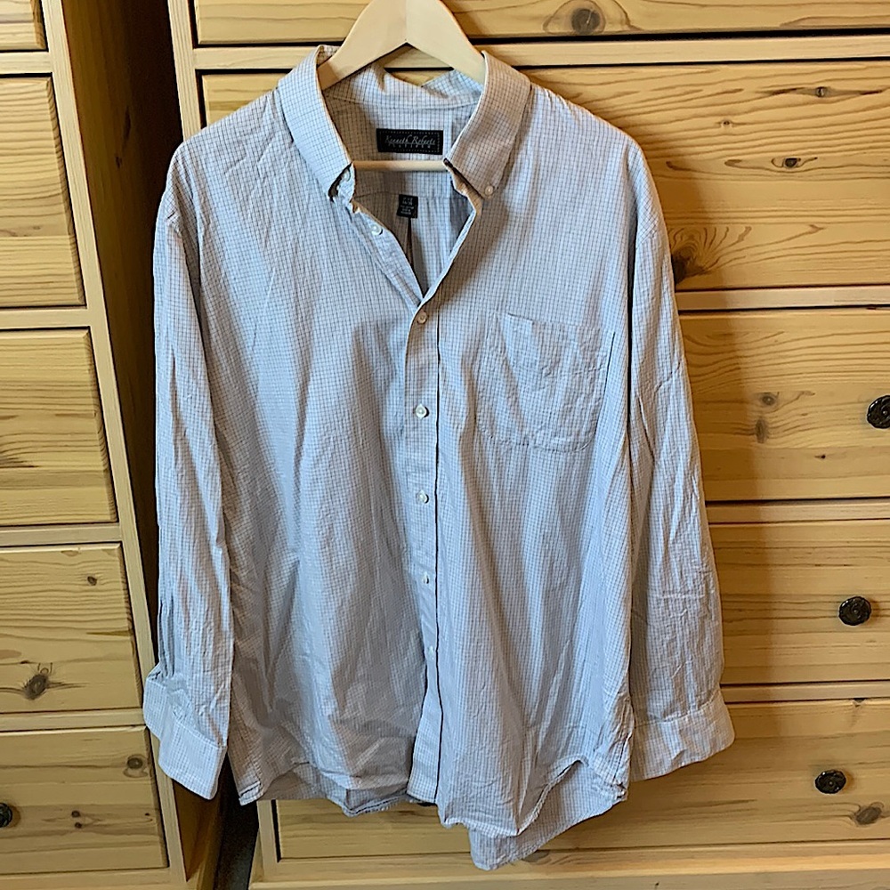 Kenneth Roberts Platinum Tan Gray Checkered Button Down Size 17.5